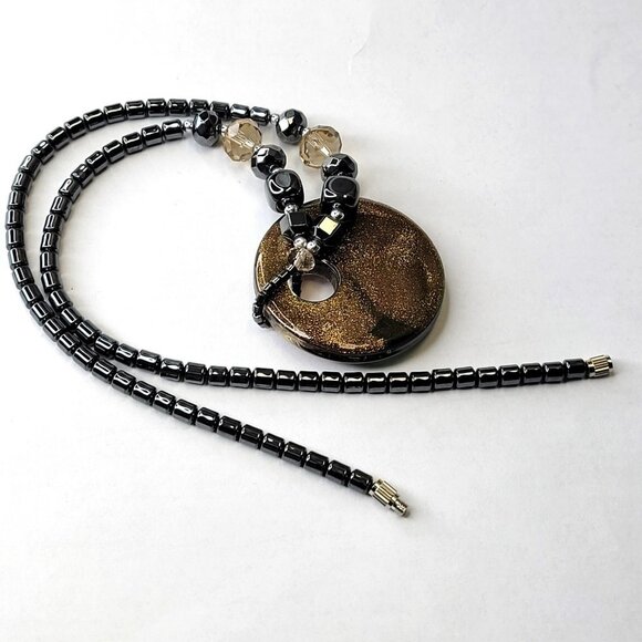 Hematite Necklace Murano Glass Rainbow Twirl Pendant - Picture 15 of 15